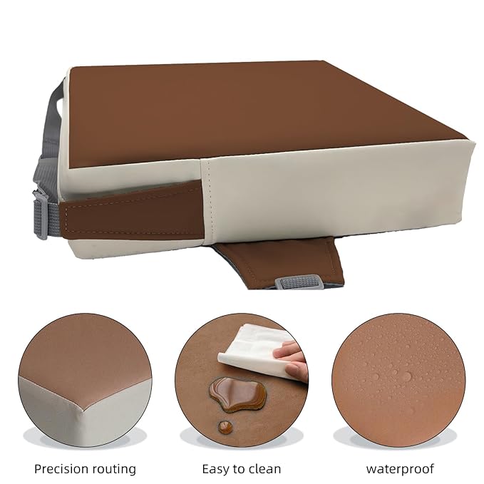 Eiury Booster Seat for Dining Table, PU Anti-Scratch Easy Cleaning Kids Toddler Booster Seat for Table, Portable Travel Increasing Cushion for Chair - Brown