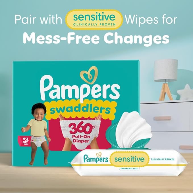 Pampers Swaddlers 360 Pull-On Diapers, Size 5, 116 Count, with Sensitive Baby Wipes, 4 Flip-Top Packs (336 Wipes Total) [Packaging May Vary]