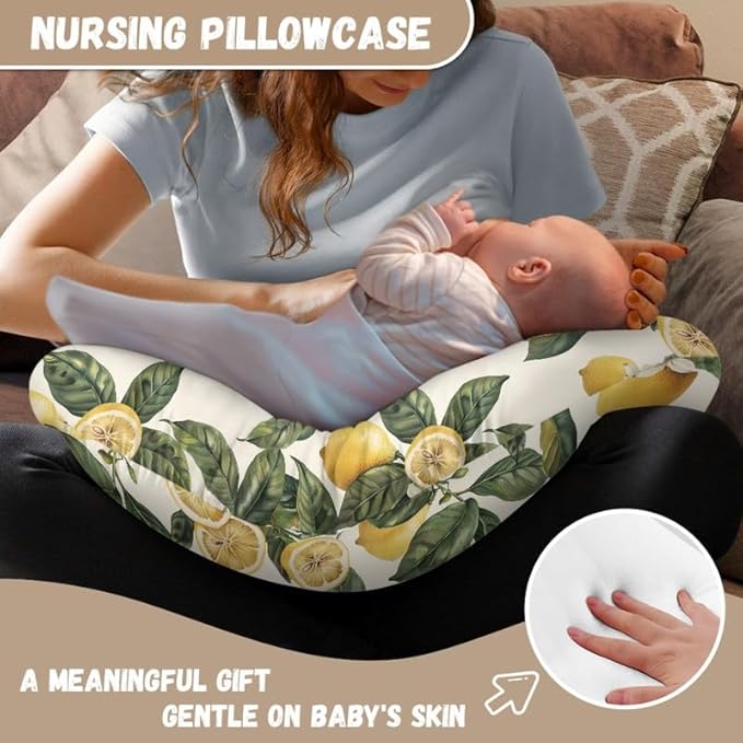 Lemon Leaves Breast Feeding Support Pillow Cover Vintage Watercolor Lemon Fit Nursing Pillow Slipcovers for Breastfeeding Moms Fruit Lemon Leaf Newborn Nursing Pillow Case