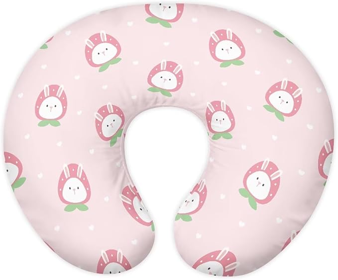 Nursing Pillow Cover Stretchy，Fits The Original Support for Breastfeeding，Strawberry Rabbit,for Breastfeeding and Bottle Feeding (Pink)