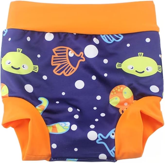 Leideur Baby Swim Nappies for Kids Cover Diaper High-Waisted Swimming Shorts (0-2 Years, Blue (Fish))