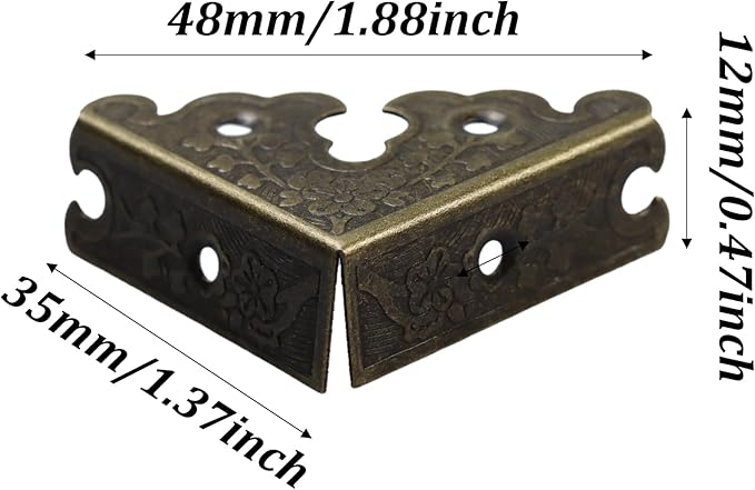 4Pcs 1.37"x1.37" Furniture Corner Protectors, Vintage Corner Guard Metal Edge Guards Decorative for Jewelry Box Cabinet Wooden Case with Screws, Antique Bronze