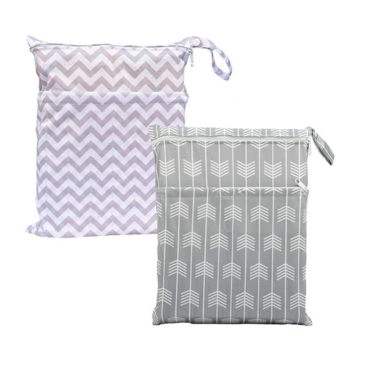 2 Wet Bags Reusable Diaper Nappy (Grey Arrow and Chevron)