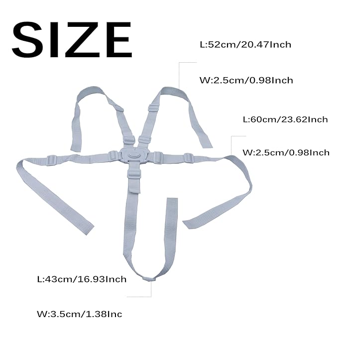Universal White 5 Point Harness Strap, Adjustable Harness Belt, Safety Harness Seat Belt for High Chair/Pushchair/Stroller, Full Protection Child Kid Harness Belt