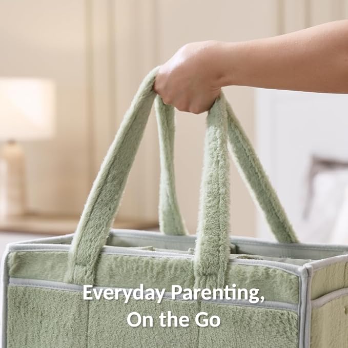 luxury little Soft Baby Diaper Caddy Organizer, Nursery Storage Basket with Removable Divider, Portable Baby Diapers Basket, Gifts for New Parent, Baby Shower (Green)