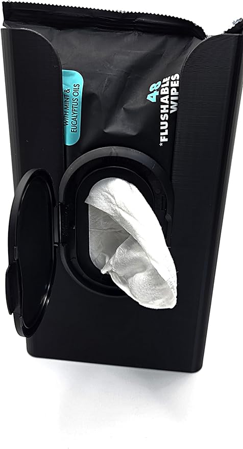 Bathroom Wipes Dispenser - New and Improved Version Holds Packaging for Easy Wipe Access. Wall Mountable - Includes mounting Tape. DWD-Bk
