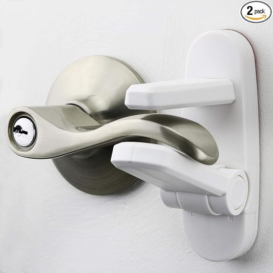 Door Lever Lock (2 Pack) – Prevents Toddlers from Opening Doors – Easy One-Hand Operation for Adults – Durable ABS with 3M Adhesive Backing – No Tools Needed for Install