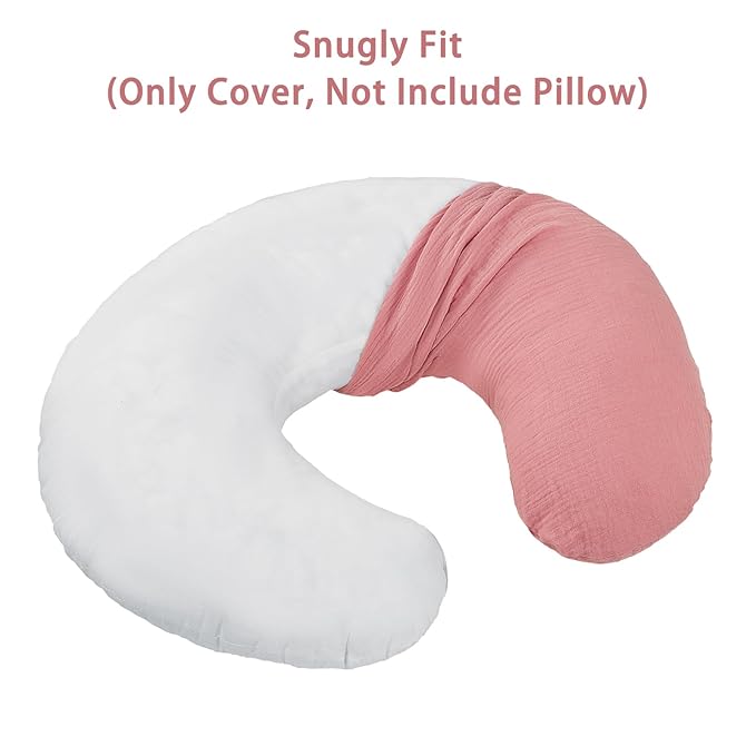 DILIMI Muslin Nursing Pillow Cover 2 Pack, Removable Nursing Cover for Breastfeeding Pillows, Ultra Soft Comfortable Slipcover for Baby Girl and Boy, Pink and Checkered