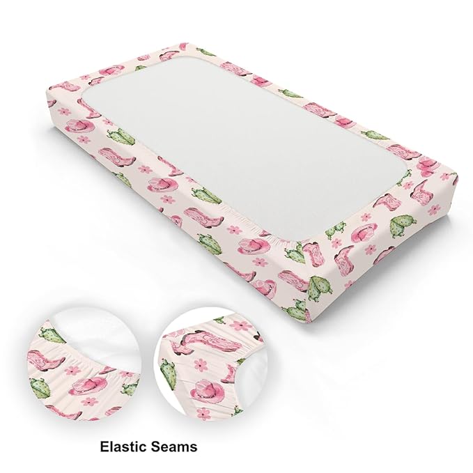 Western Cactus Flowers Floral Pattern Baby Changing Pad Cover, Unisex Western Nursery Diaper Changing Table Pad Mat Sheet for Boys Girls-16x32