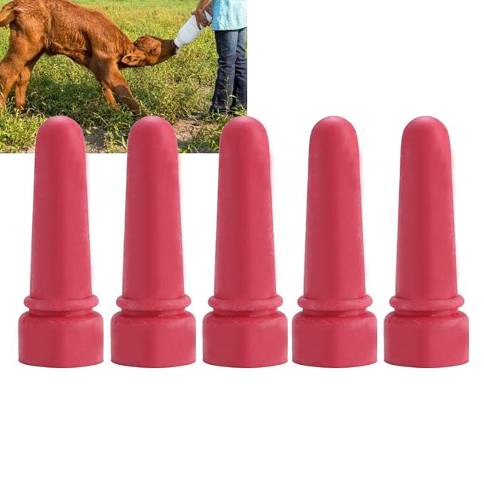 5Pcs Calf Milk Drink Nipple, 6.9cm Red Rubber Calf Milk Nipple, Small Animal Nursing Bottle, Calf Feeding Teats for Feeding Newborn Cows, Farm Animal Feeding Supplies