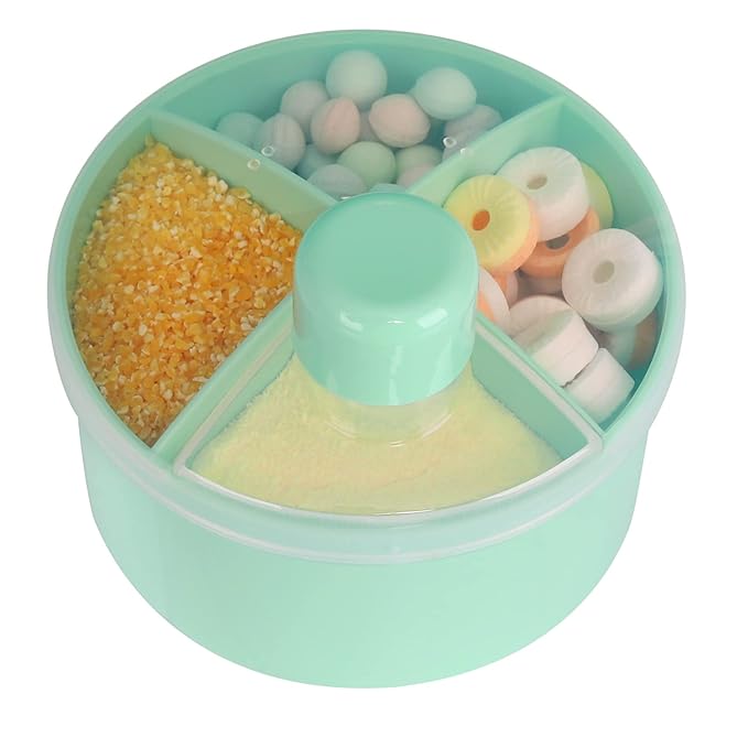 Accmor Formula Dispenser On The Go, Non-Spill Rotating Four-Compartment Formula Container to Go, Milk Powder Snack Storage Container for Infant Toddler Travel Outdoor, Green, 2 Pack