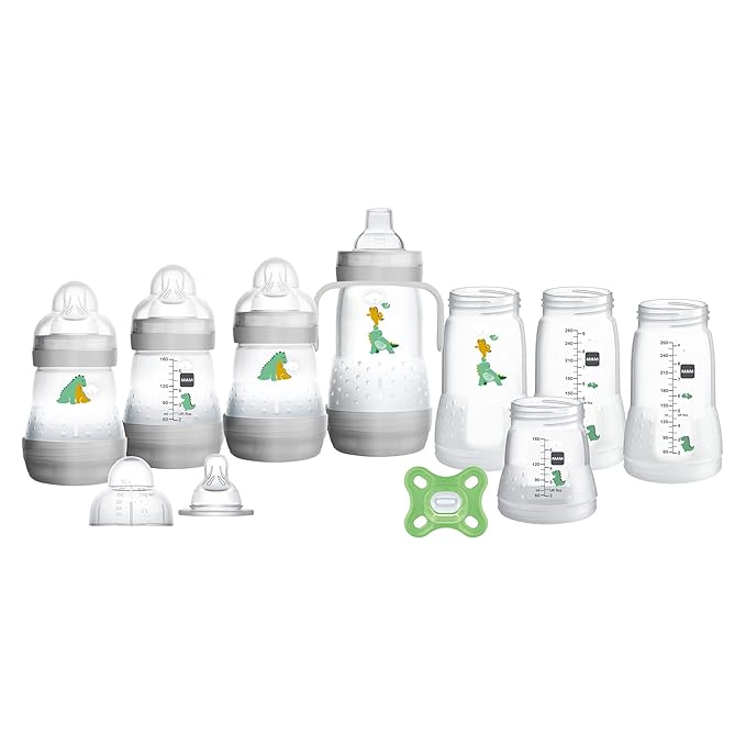 MAM Grow with Baby 15-Piece Gift Set, Newborn 0-4 Months, Anti-Colic Bottles and Silicone Nipples, Extra Slow Flow Nipple Size 0, for Newborn Babies and Older