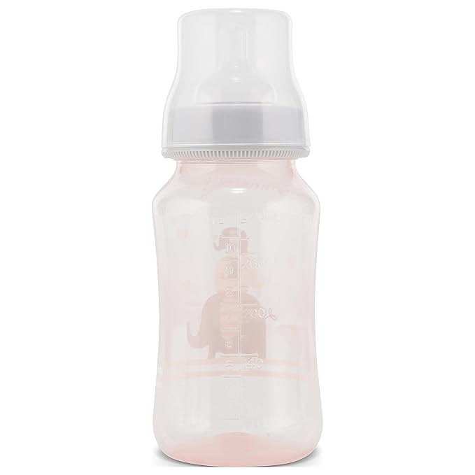 Premium 2-Pack Baby Bottles - 11 Ounce, Hourglass Shape, Fun Boys and Girls Prints, Clear Cover - BPA-Free