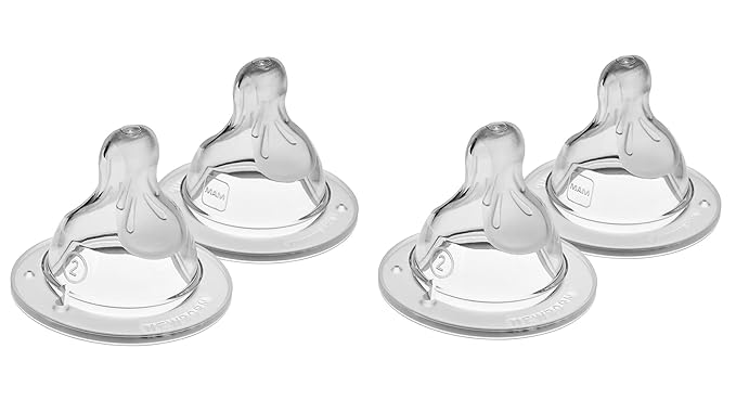 MAM Bottle Nipples Mixed Flow Pack - Medium & Fast Flow Levels 2 & 3, SkinSoft Silicone Nipples for Baby Bottles, Fits All MAM Bottles, 8 Pack
