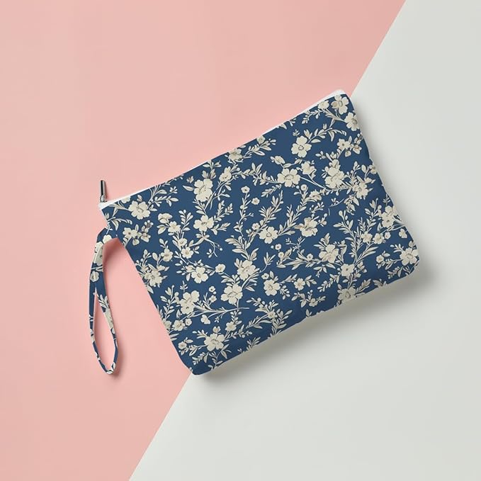 Fokongna Floral Print Wet Bag, Small Portable Waterproof Multi-Functional Organizer for Women, Blue Tiny White Floral, Ideal for Daily, Beach & Travel