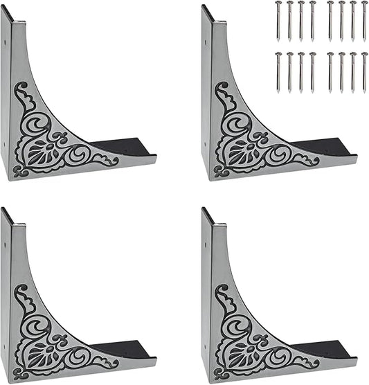 4Pcs Antique Zinc Alloy Box Corner Protector Decorative Furniture Corner Edge Safety Bumpers Cabinets Fireplace Furniture Bumpers (Flower Pattern)