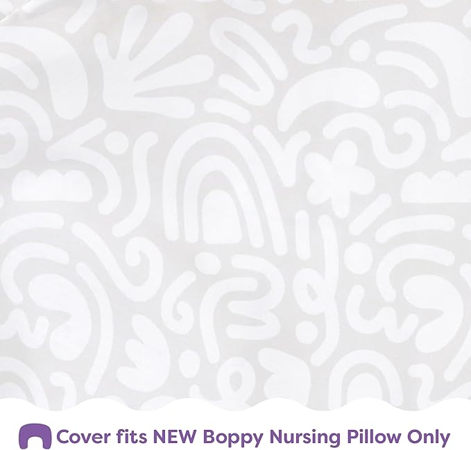 Boppy Nursing Pillow Cover - Soft, Hypoallergenic Washable Microfiber Bottle & Breastfeeding Pillow Covers (Redesigned Feeding Pillow Sold Separately) - Cream Retro Squiggles