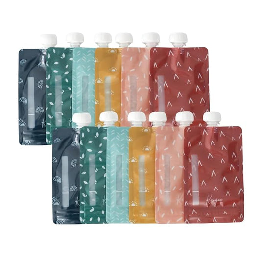 Reusable Baby Food Pouches - Storage Pouches for Toddlers & Kids - Applesauce, Smoothies, Yogurt, Puree Squeeze - BPA-Free Squeeze Pouch - Kangoo - 12 pack - Double Zipper | BOHO Designs
