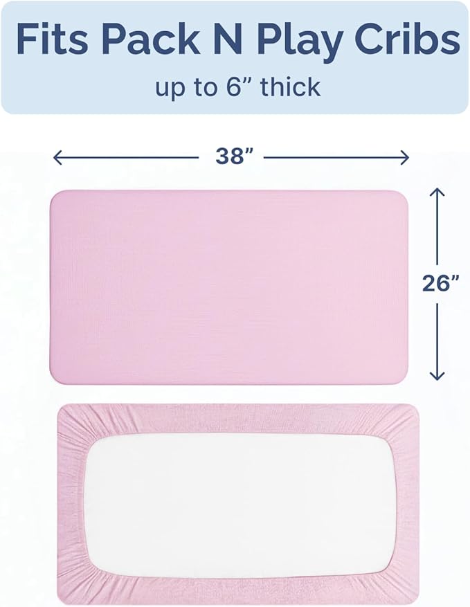 Pack and Play Sheets Fitted - 2 Pack Mini Crib Sheets for Pack N Play Mattress - Unisex Playard Microfiber Bedding for Boys & Girls - Soft, Breathable & Wrinkle Free - Oeko-Tex, 38 x 26in - Pink Duo