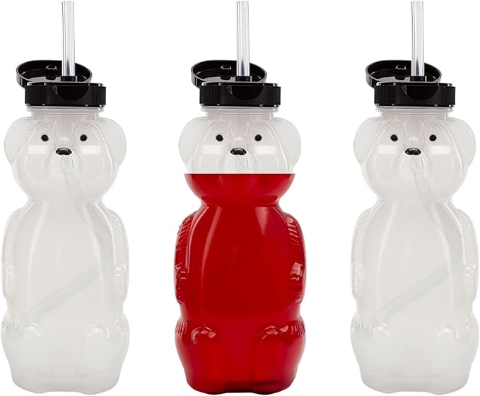 Cornucopia Brands Honey Bear Straw Cups (3-Pack); 8-Ounce Therapy Sippy Bottles w/Flexible Straws