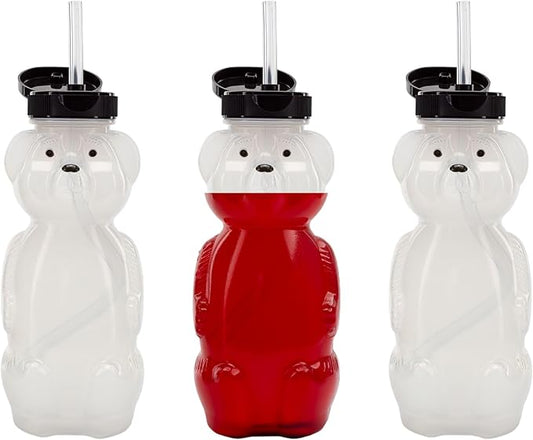 Cornucopia Brands Honey Bear Straw Cups (3-Pack); 8-Ounce Therapy Sippy Bottles w/Flexible Straws