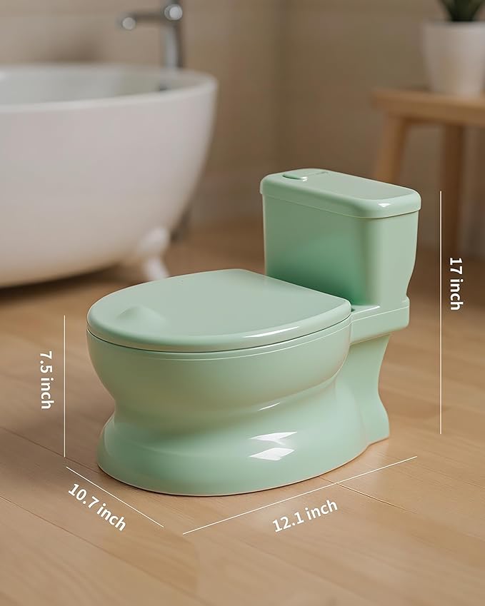 Realistic Potty Training Toilet - Flushing Sounds, Wipes Storage, Disposable Liners, Easy to Clean for Toddler Boys and Girls (Green)
