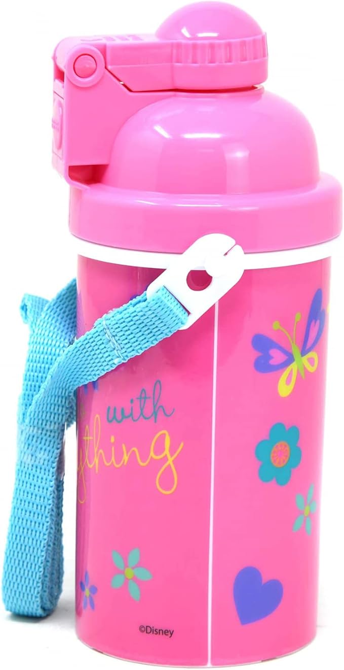 GRANSHOP Disney Classic Minnie Carrying Strap One Touch Water Bottles with Reusable Built in Straw - Safe Approved BPA Free, Easy to Clean (Minnie Canteen 16.9oz)