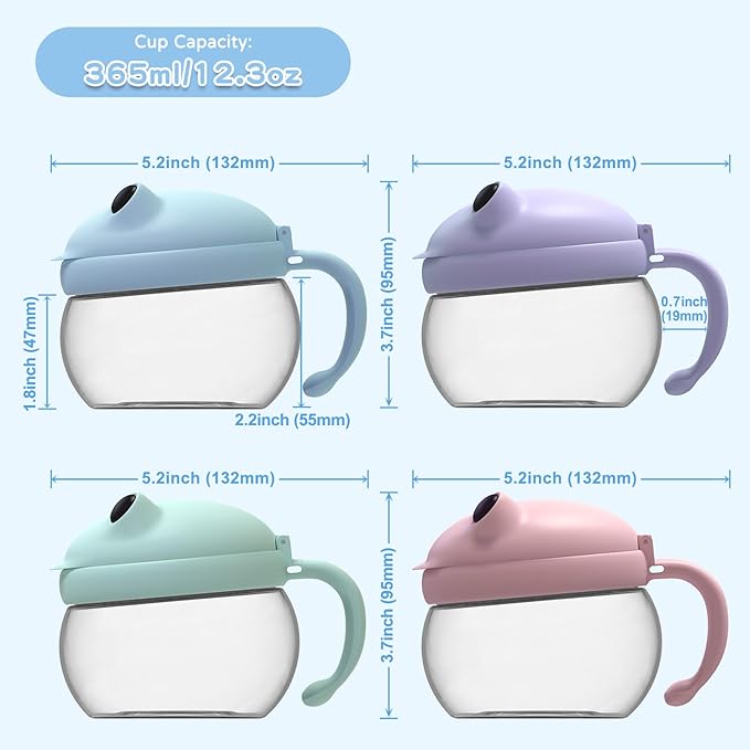 4 Pack 12.3 Oz Snack Cups for Toddlers Spill Proof Food Grade Tritan Baby Snack Container with Cute Frog Lid and Handle PVC Free Kids Snack Catcher Fit for On-The-Go