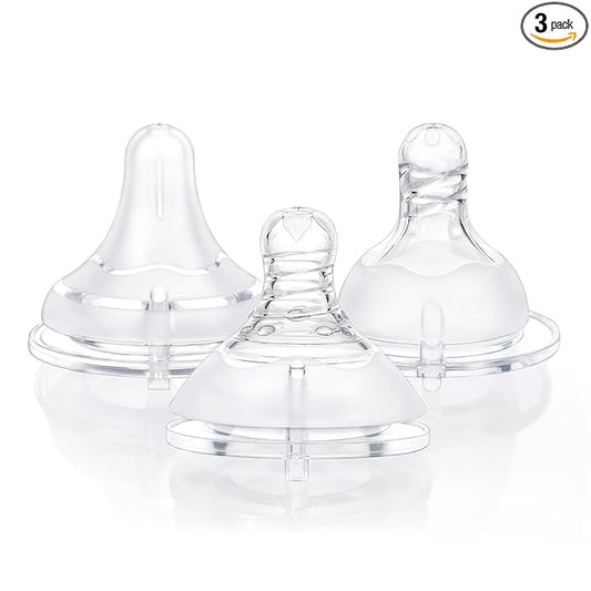 LittleForBig Silicone Soft Touch Adult Bottle Nipples Replacement Teat Compatible with LittleForBig Bottles - Assorted 3-Pack
