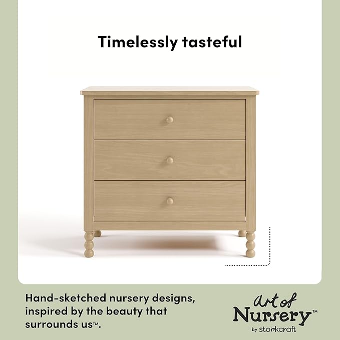 Storkcraft Rio 3 Drawer Chest with Changing Topper (Driftwood) – GREENGUARD Gold Certified, Premium Wood Dresser for Baby & Kids Bedroom, Safety Interlocking Drawers, Pre-Installed Tracks, Kids Chest