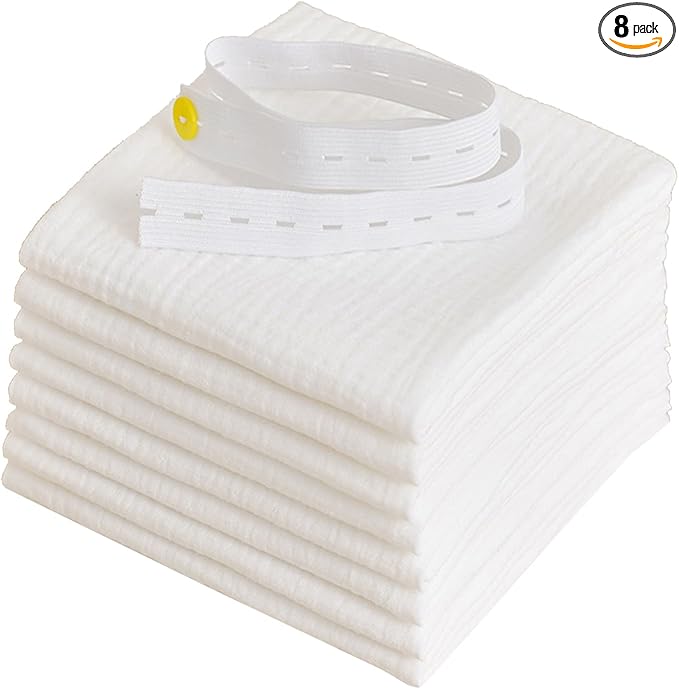 8X Cotton Gauze Baby Diapers Ultra-Thin Breathable Baby Nappy Washable Reusable Soft Baby Towels 43x45cm White/Blue/Pink Cloth Diapers with Snaps