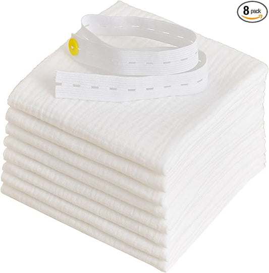8X Cotton Gauze Baby Diapers Ultra-Thin Breathable Baby Nappy Washable Reusable Soft Baby Towels 43x45cm White/Blue/Pink Cloth Diapers with Snaps