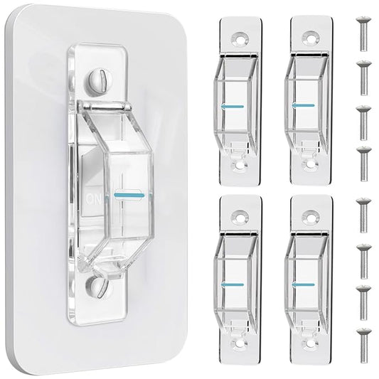 4 Pack Light Switch Cover Guard,Light Switch Lock With Glow In The Dark Effect, Child Proof Wall Switch Cover Keeps Lights or Switches from Being Accidentally Turned ON or OFF （Clear)