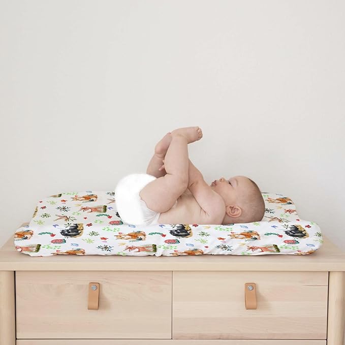 Spring Animals Floral Baby Changing Pad Covers Cute Raccoon Deer Bird Butterflies Change Table Cover for Boys Girls Soft Stretch Fitted Diaper Changing Mat Sheets 32''x16''