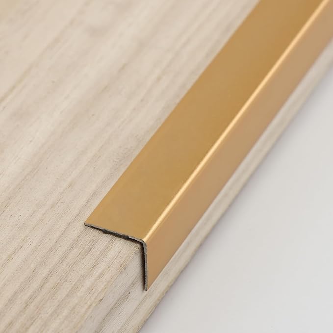 Coengwui Aluminum Corner Guards, Peel and Stick L-Shaped Molding Trim for Wall Table Door Frame Protection and Decoration (Matte Gold, 3Pcs x 4.26ft x 0.8in)