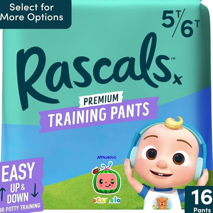 Rascal + Friends Cocomeloon Training Pants, Size 5T~6T ~ (16 Count) ~ (White) 38+lbs