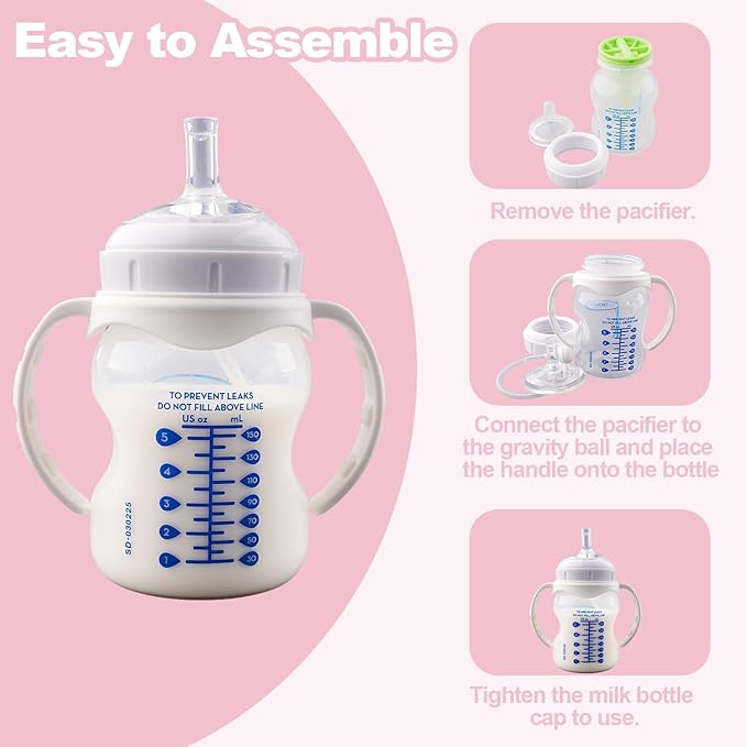 Straw Cup Conversion Kit for Dr. Brown's Wide-Neck Baby Bottles, Weighted Sippy Cup Transition Kit with Handles for Kids, [Variable Flow] [Spill-Proof] [BPA-Free], 6m+