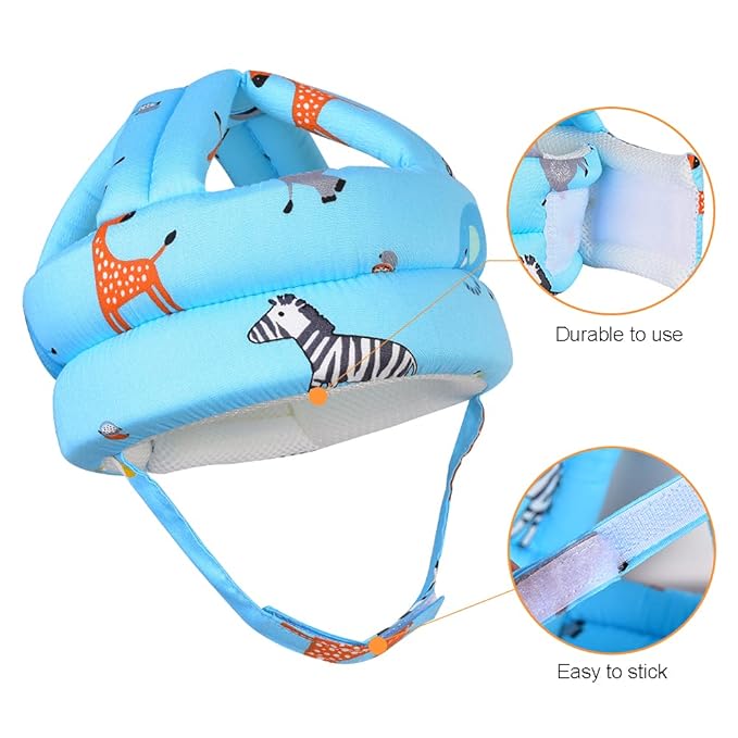 Baby Adjustable Helmet, Lightweight and Soft, Great for Baby Learning to Walk and Crawl. Zoo,Blue