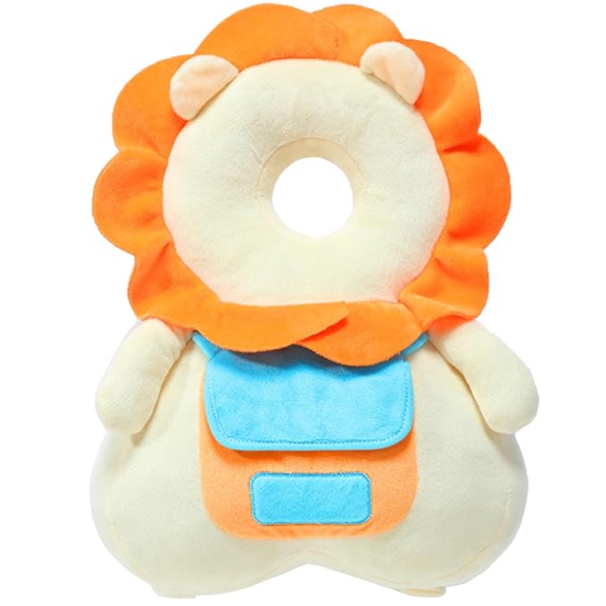 Baby Walker Head Protector Toddler Adjustable Baby Head Protection Backpack Wear Safety Pad (Beige Lion)