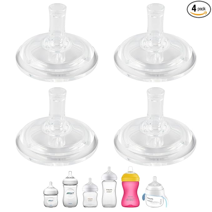 Sippy Straw Cup Nipples for Philips Avent Natural Baby Bottles, My Grippy Spout Sippy Cup and Natural Trainer Sippy Cup, Soft 100% Silicone Sippy Spout Nipples, 8m+, 4 Count