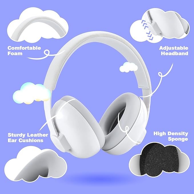 HZ002 Baby Ear Protection, Noise Cancelling Headphones for Babies and Toddler 3 Months up to 24 Months, Baby Earmuffs for Fireworks, Sleeping, Concerts, Plane - White