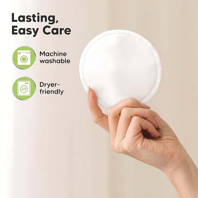14-Pack Reusable Nursing Pads for Breastfeeding - Soft & Absorbent 4-Layers Washable Breast Pads for Leaking Milk, Viscose from Bamboo Breastfeeding Essentials, Nipple Covers (Soft White, XL5.5")