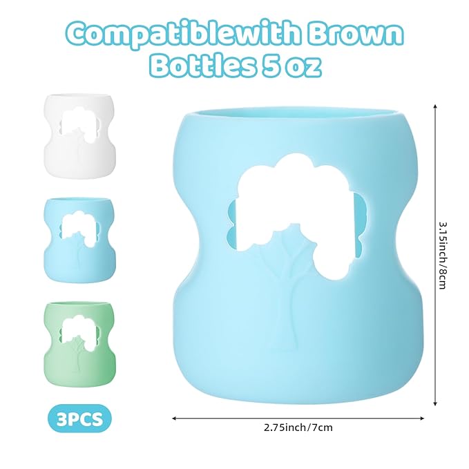 3 Pack Silicone Sleeves for Dr. Brown Glass Baby Bottles, Drop Safe Silicone Sleeve for Dr. Brown Wide Neck Glass Bottles 5 oz(White,Green,Blue)