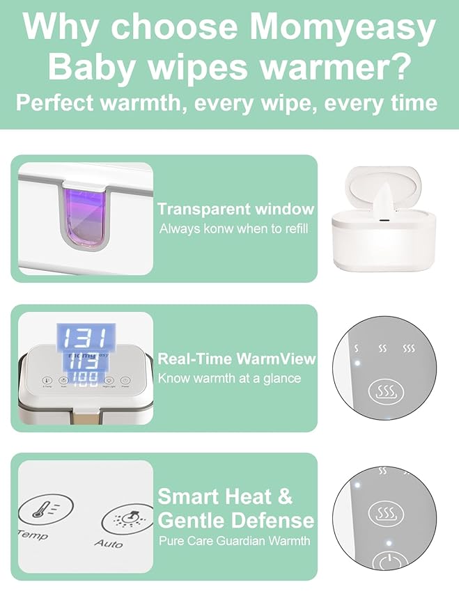 MOMYEASY Baby Wipe Warmer, Large Capacity Wipes Dispenser with 3 Temperature Modes, Even Heating Diaper Wipe Warmer with Night Light, Wipes Warmer for Babies/Adults