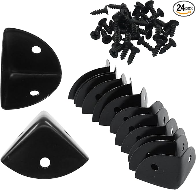 24 Pcs Metal Corner Protectors Black Edge Guard Furniture Edge Corner Cover Angle Corner Brackets with Mounting Screws for Box Table Cabinet(1"x1"x1")
