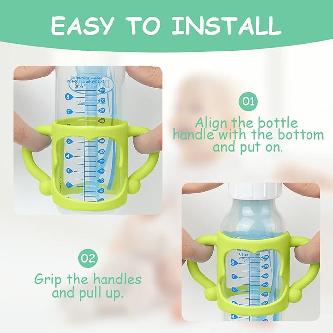 Aolso Silicone Baby Bottle Handles, 2PCS Bottle Handles for Dr Brown Narrow Bottles, Easy Grip Handles to Hold Baby Bottle, Easy Carry Handle Lightweight Bottle Handle(Green/Blue)