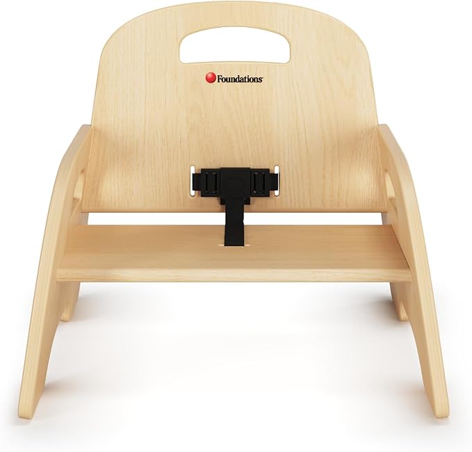 Foundations Simple Sitter Low Wood Feeding Chairs Multipack, Wide No-Tip Base, Adjustable Safety Harness, Stackable Wood Toddler Chairs with Wipeable Finish, 2 Pack, 5 inch