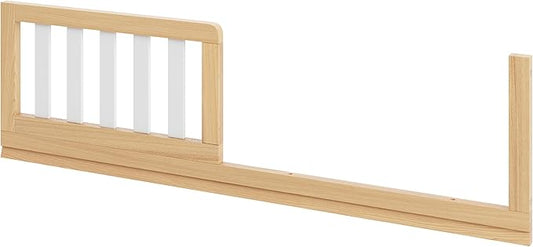 Comfy Cubs Crib Conversion Kit – Easy Assembly Toddler Bed Guard Rail, Solid Pine & Rubber Wood Convertible Crib Kit, Secure Bed Rail – White Bars and Natural Wood Frame and Legs, 53.5 x 13 x 1in