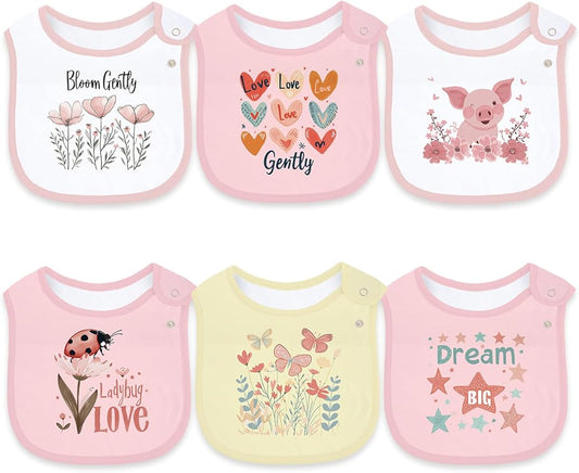 Maiwa 6 Pack Cotton Baby Bibs for Girls Boys with Waterproof layer for Drooling Eating teething with Snaps