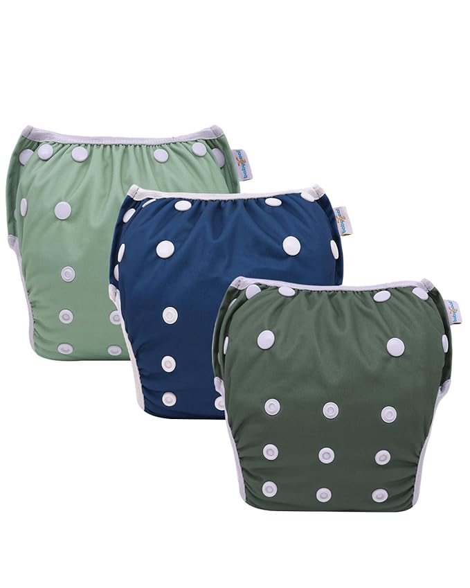 Babygoal Swim Diapers 3 Pack for 0-8M Newborn and Baby, Reusable Adjustable Washable for Swimming Lessons 3SD38-B